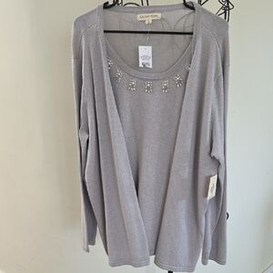 Cactus & Pearl one piece silver sweater with pearl and rhinestone embelishments